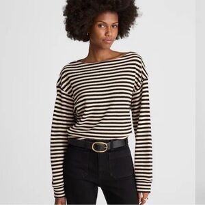 Madewell Black and Cream Striped Top size small NWT